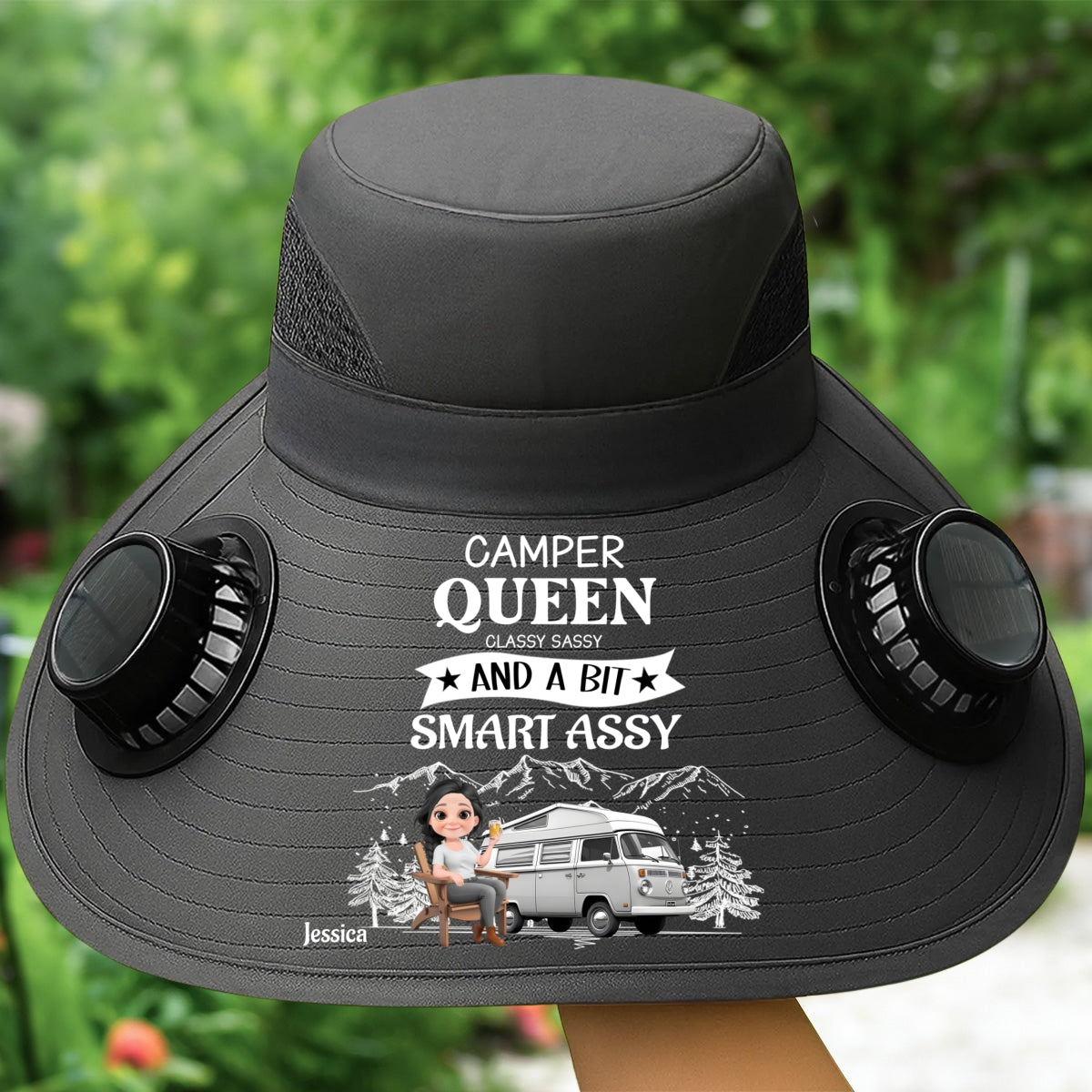 Truly A Queen Of Campers - Personalized Custom Solar Fan Hat