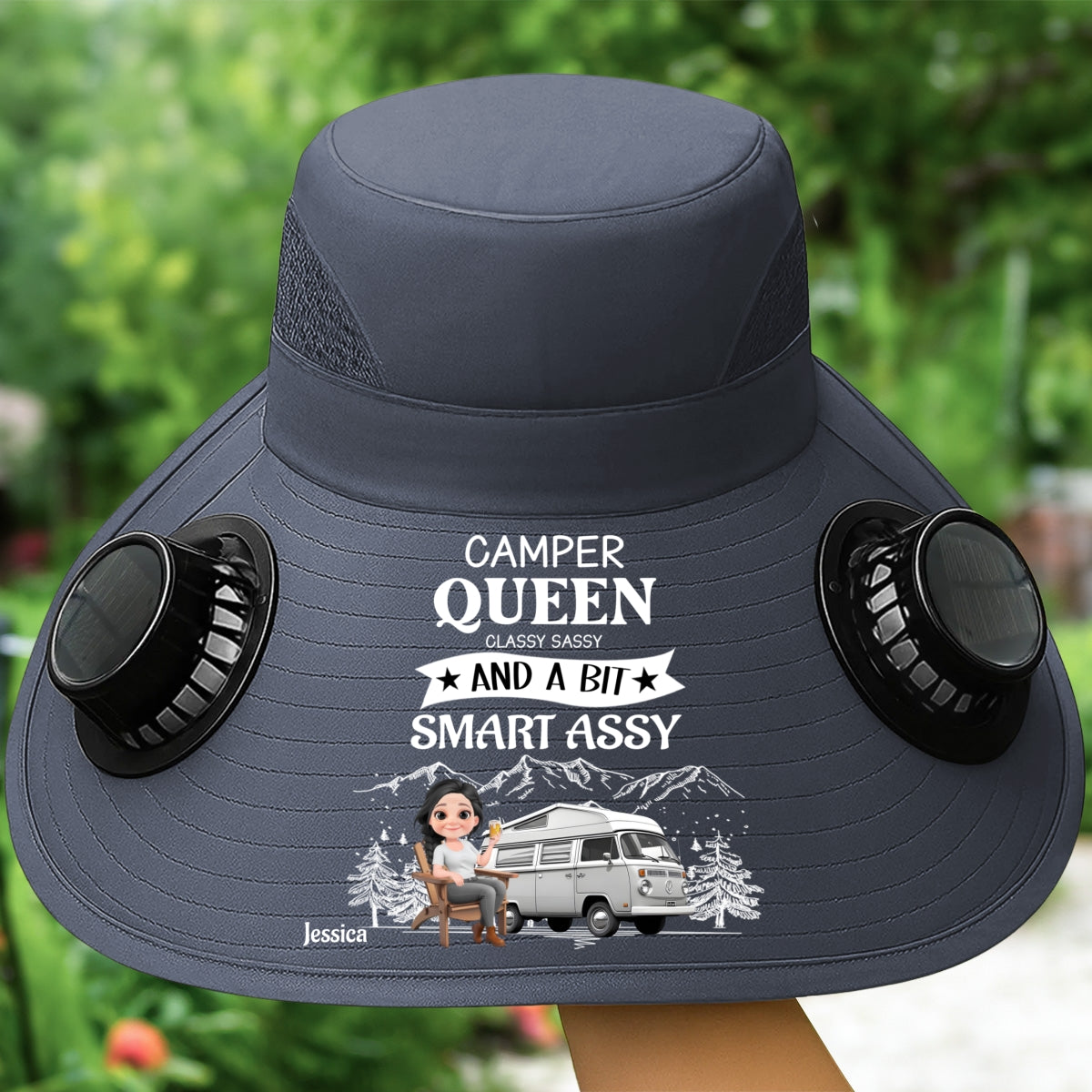 Truly A Queen Of Campers - Personalized Custom Solar Fan Hat