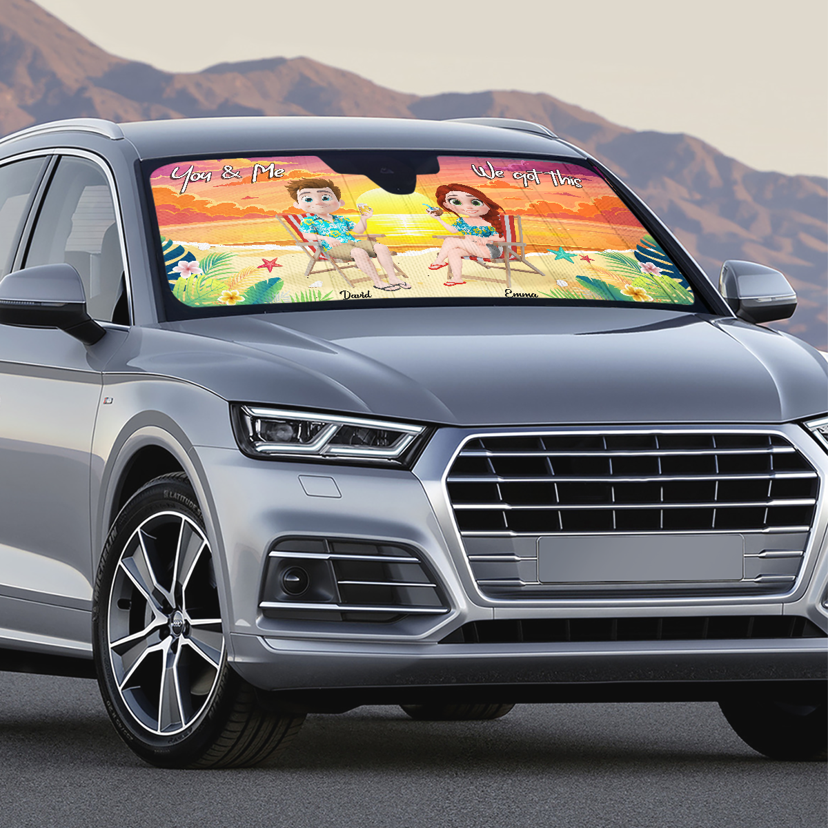 You And Me At Beach - Personalized Car Sunshade