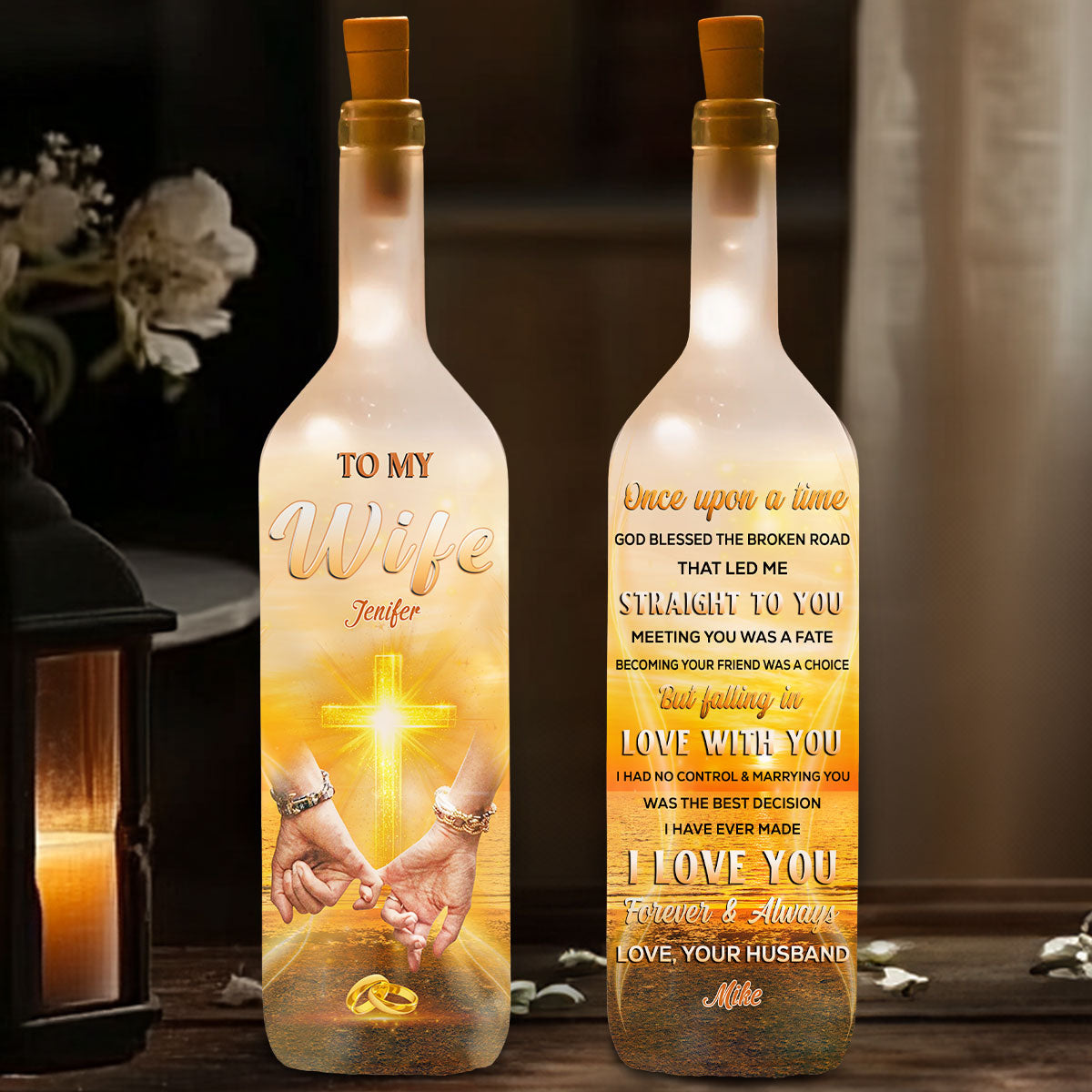 God Blessed The Broken Road - Personalized Custom Bottle Lamp