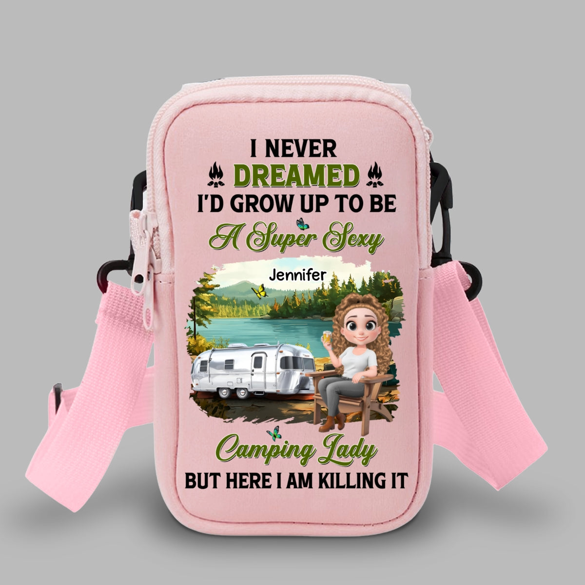 Sexy Camping Lady - Personalized Custom Water Bottle Carrier Bag