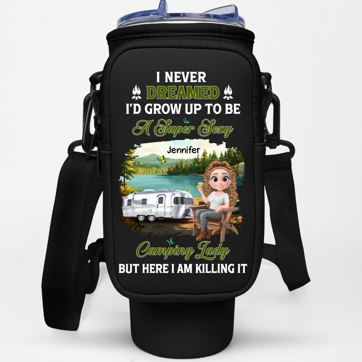 Sexy Camping Lady - Personalized Custom Water Bottle Carrier Bag