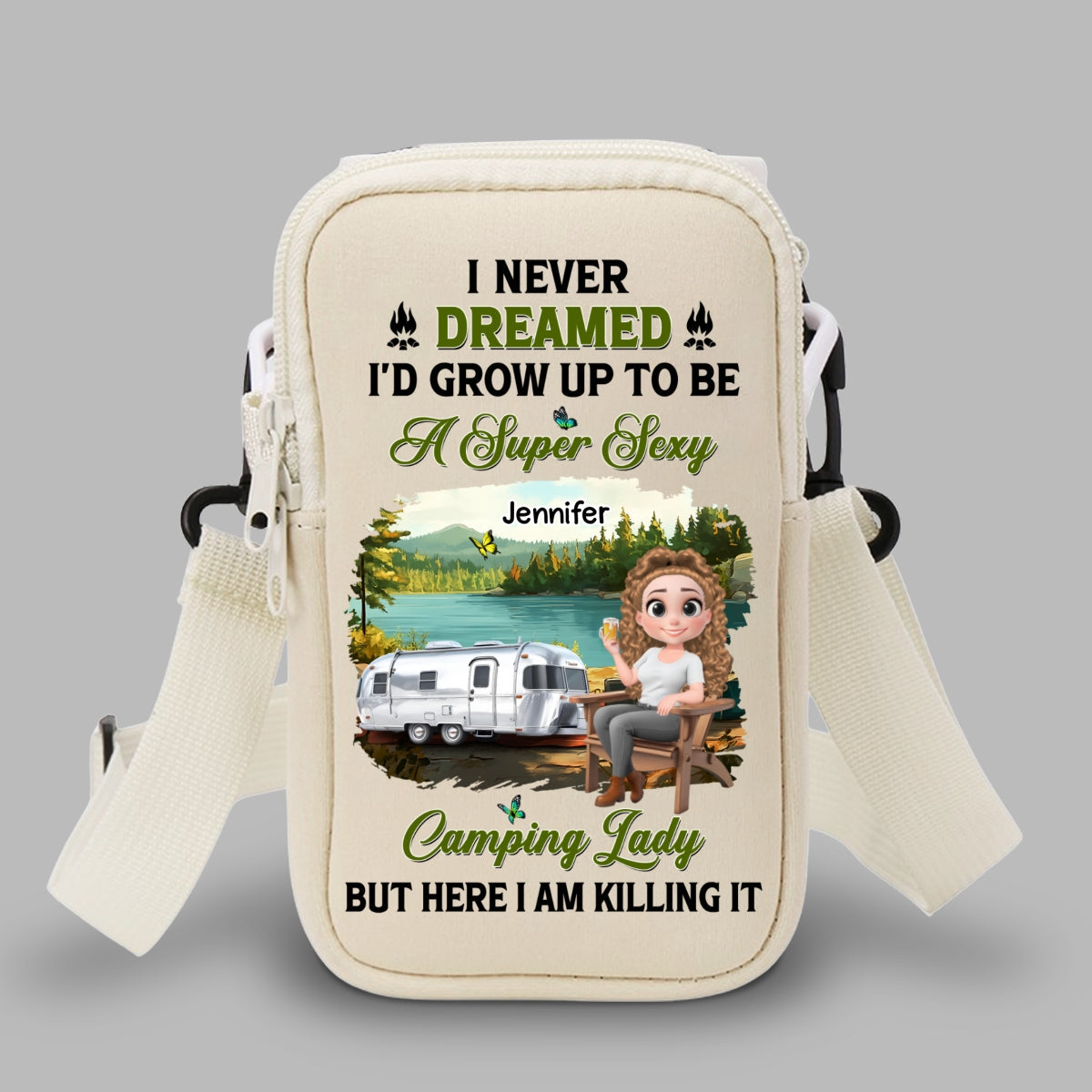 Sexy Camping Lady - Personalized Custom Water Bottle Carrier Bag