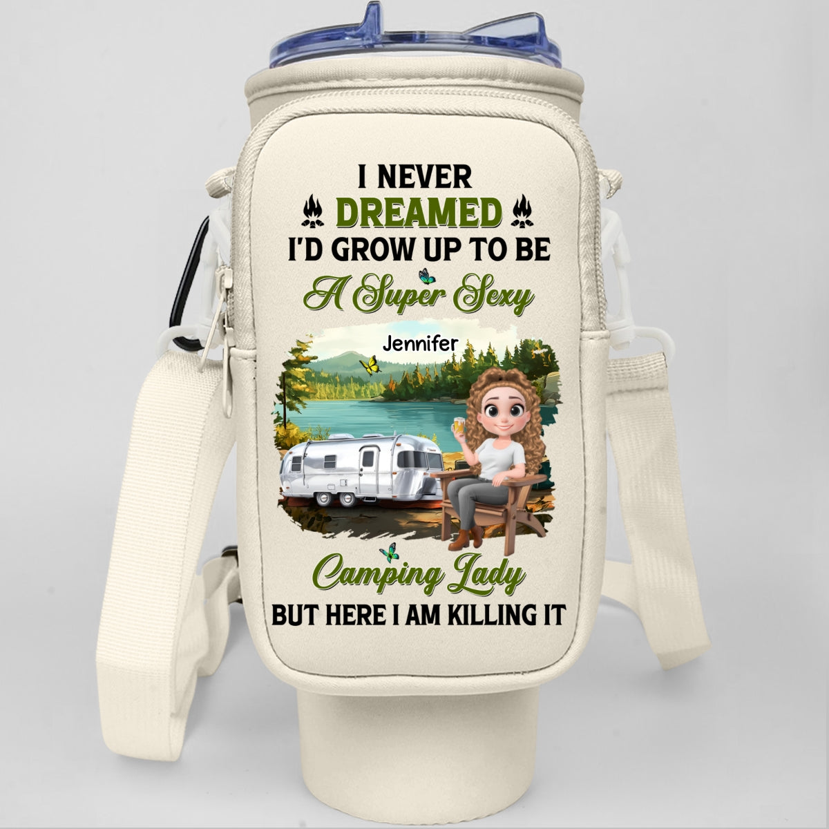 Sexy Camping Lady - Personalized Custom Water Bottle Carrier Bag