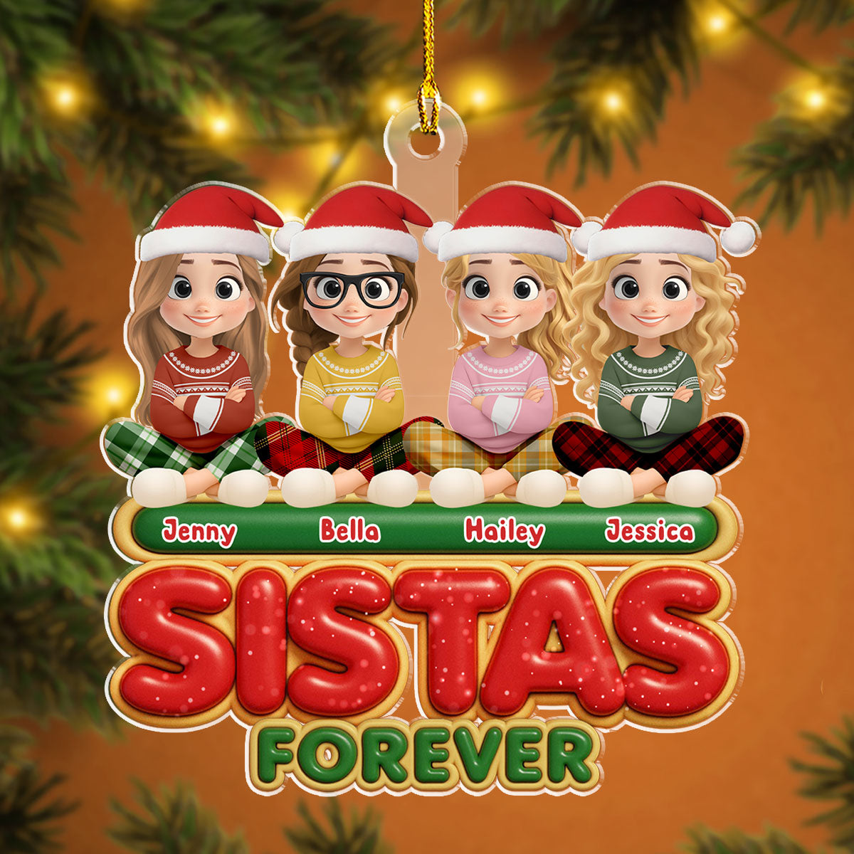 Forever Besties Sisters - Personalized Custom Acrylic Ornament