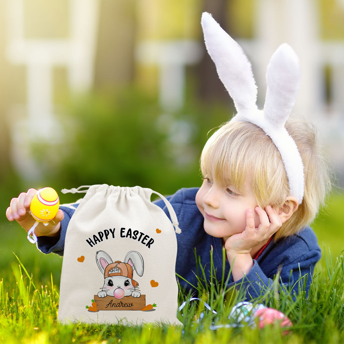 Happy Easter Cute Bunny - Personalized Custom Favor Bag