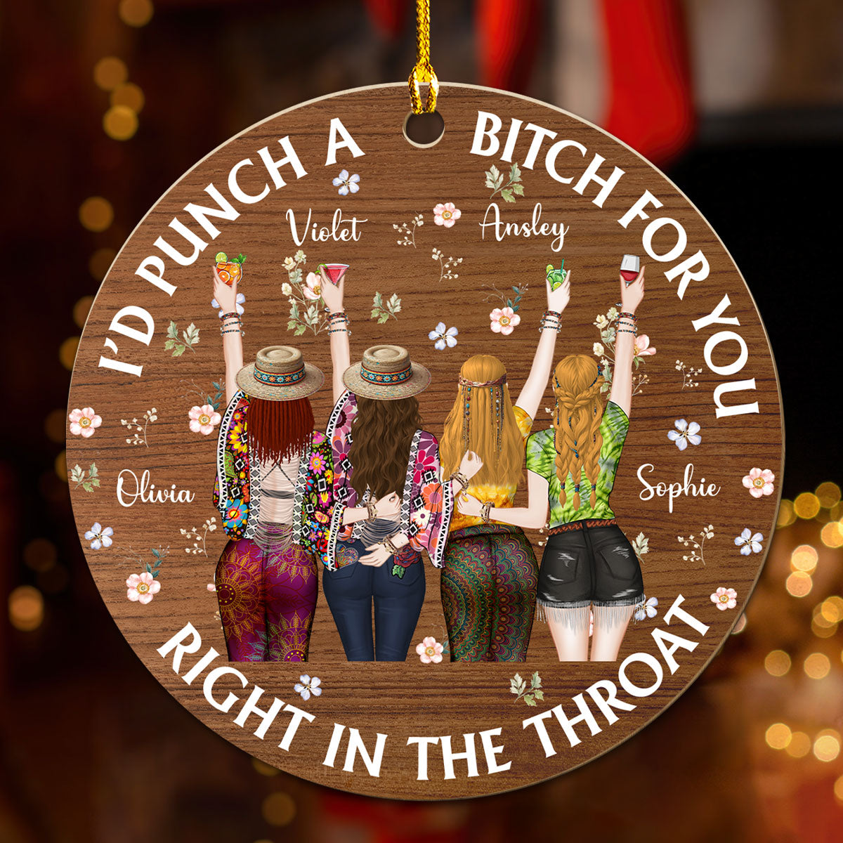 Punch Bitch Hippie Version - Personalized Custom Wood Ornament