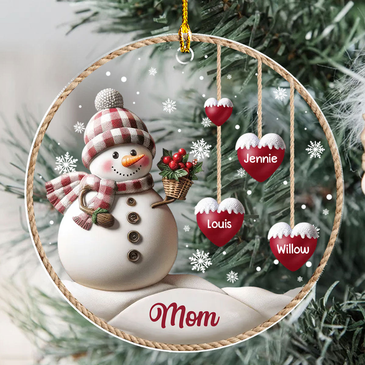 Happy Christmas Snowman Grandma Version 2 - Personalized Custom 3D Inflated Effect Acrylic Ornament