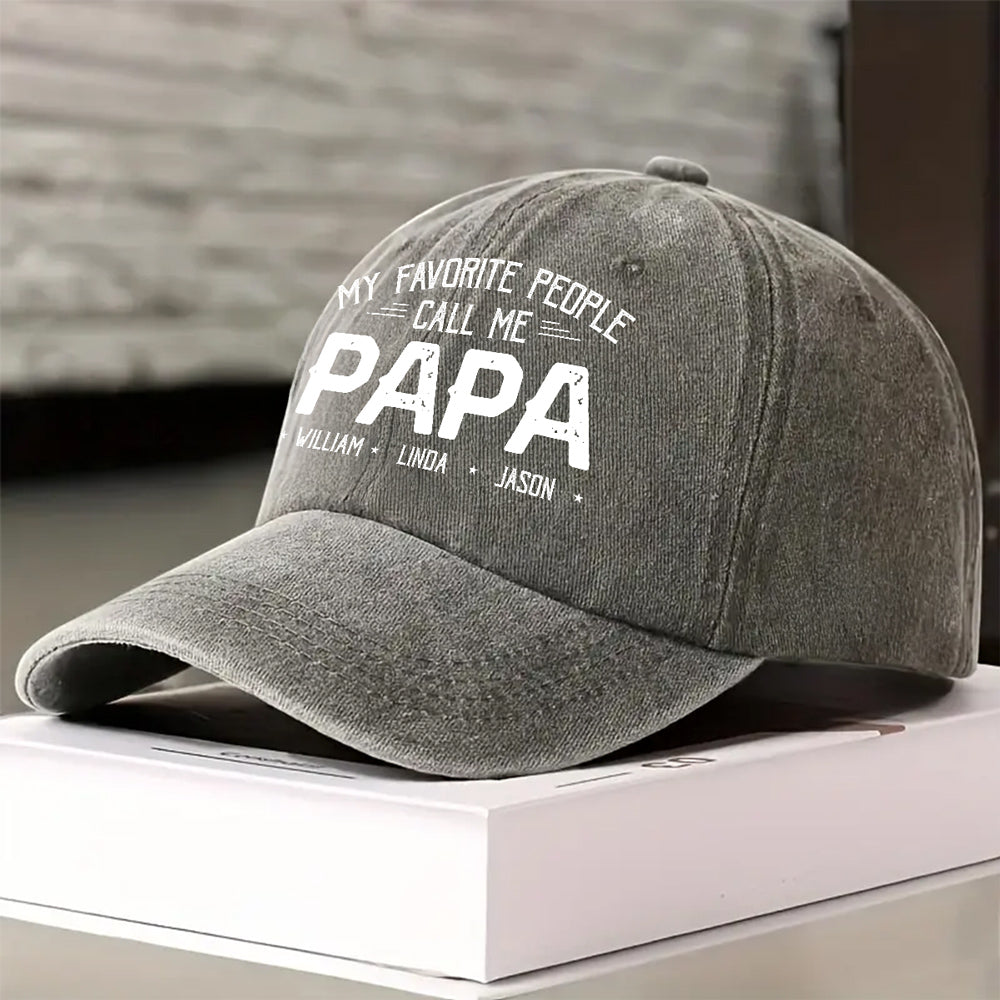 My Favorite People Call Me Daddy - Personalized Custom Vintage Washed Denim Cap