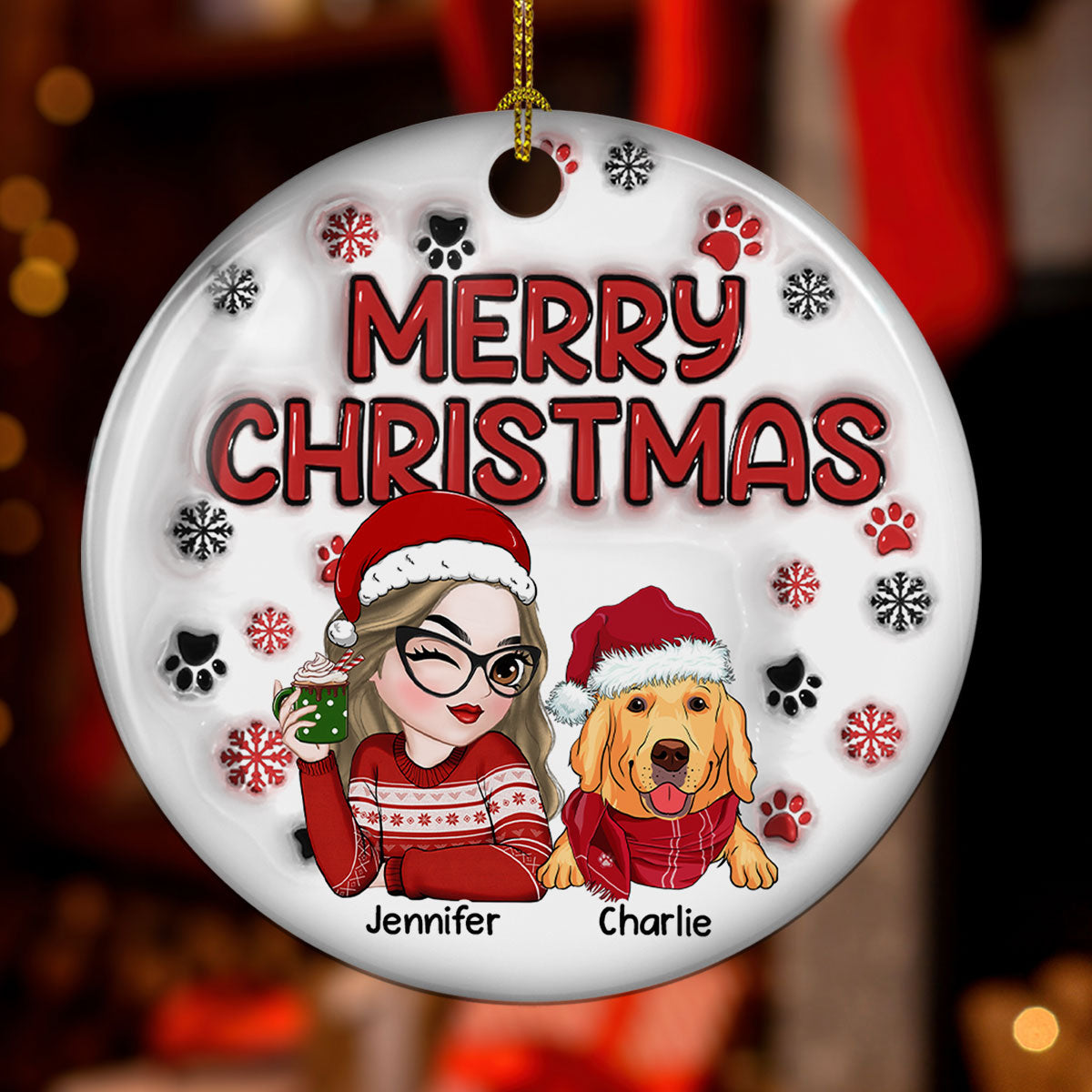 Merry Christmas Fur Mom - Personalized Custom 3D Inflated Effect Ceramic Ornament