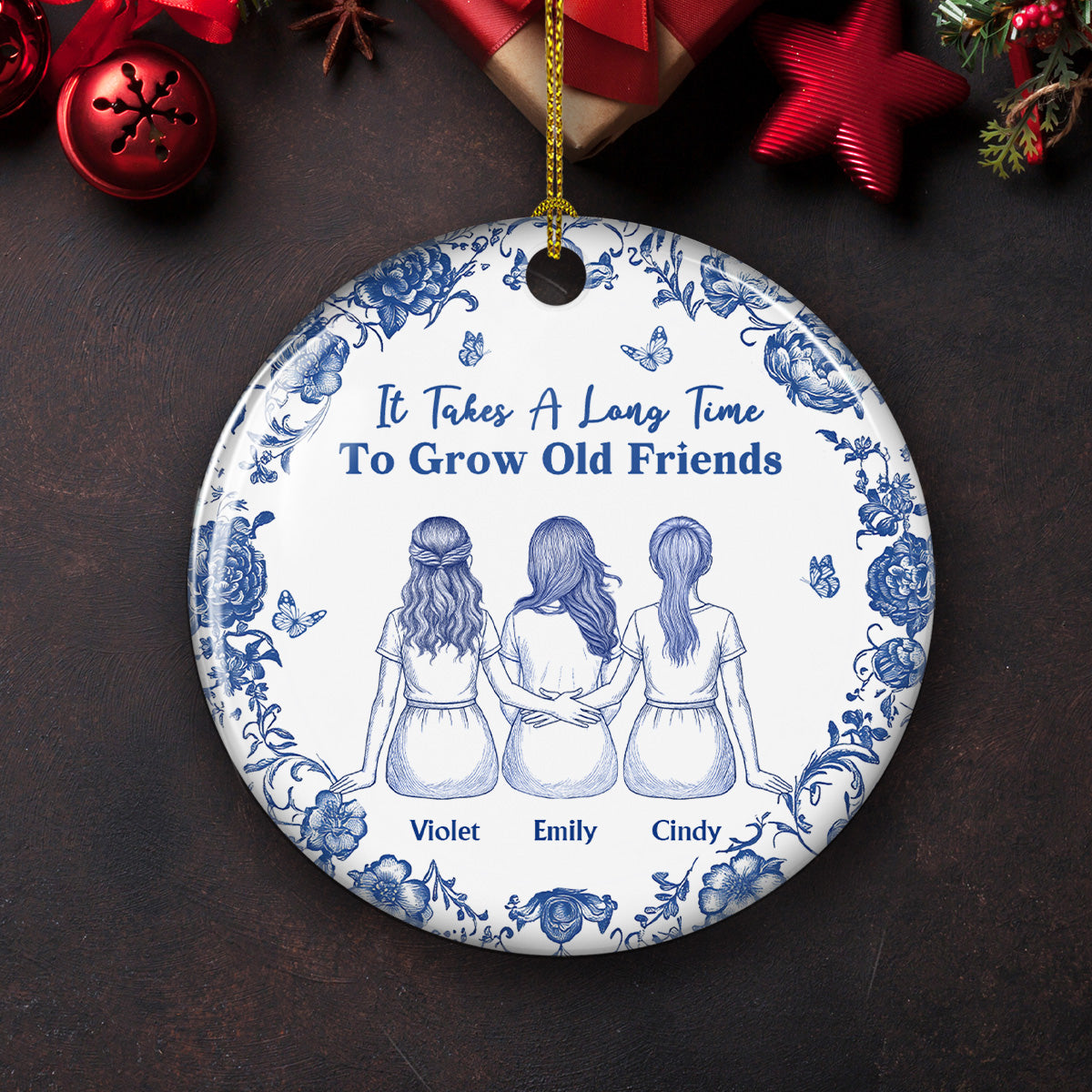A True Friendship Blue Toile - Personalized Custom Ceramic Ornament