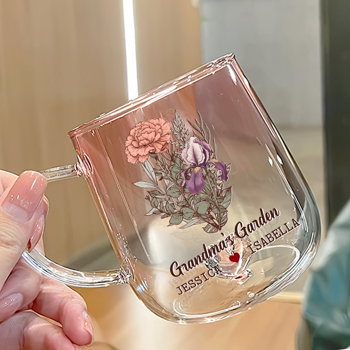 The Garden Of Grandma - Personalized Custom Pink Gradient Glass Mug