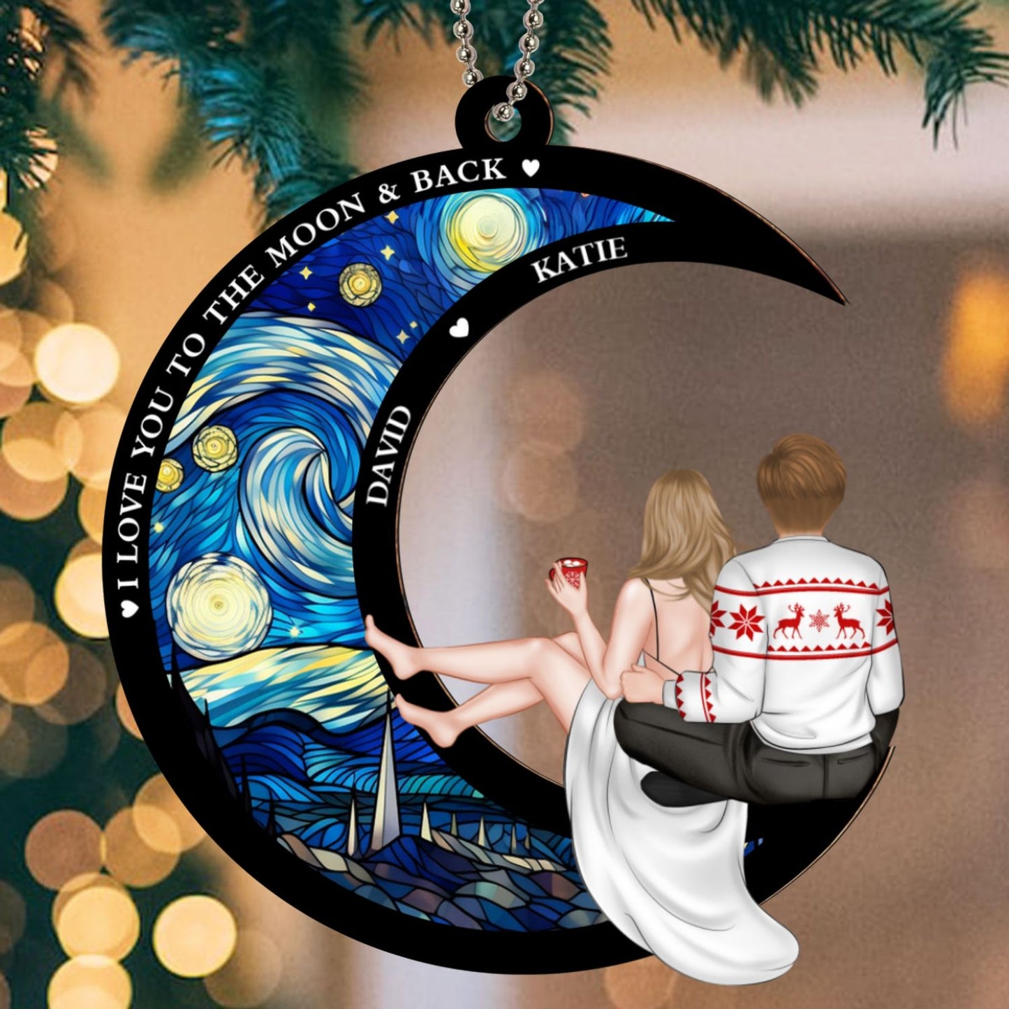 Love You To The Moon And Back - Personalized Custom Suncatcher Ornament