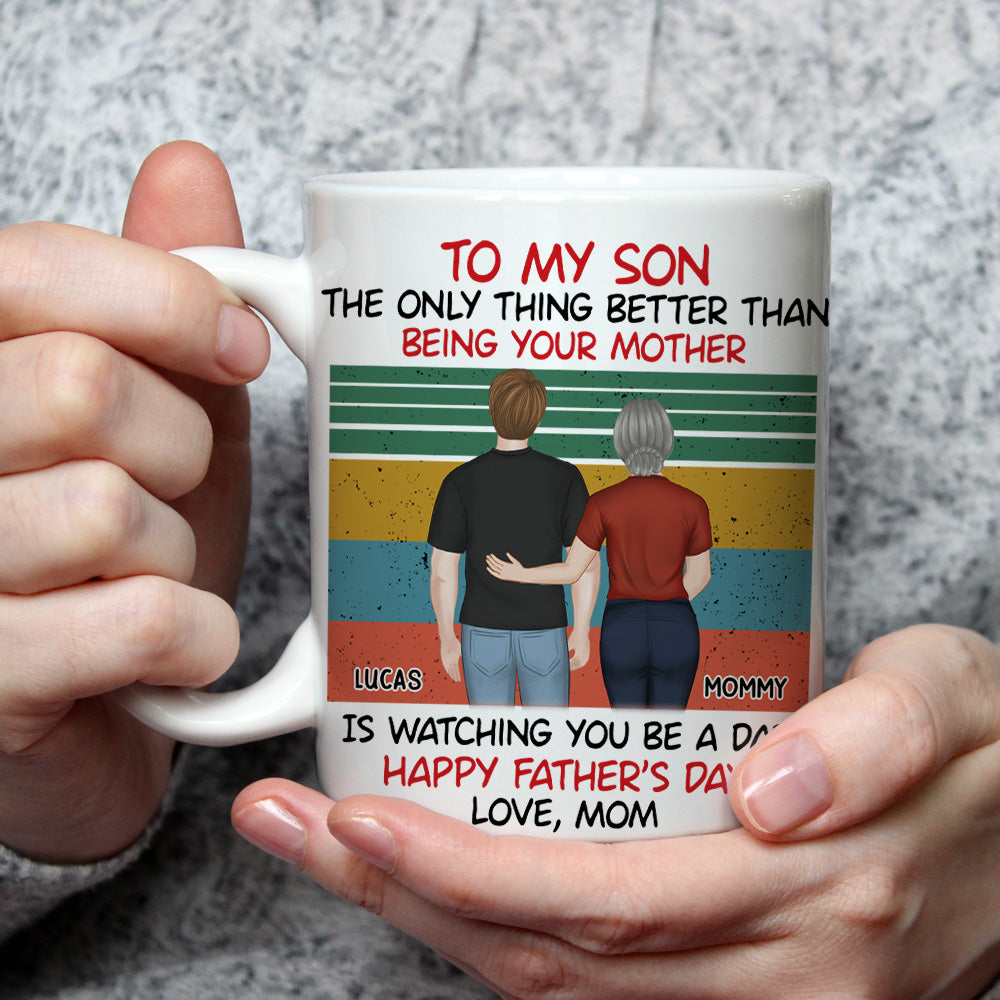 Awesome Son Better Dad Back View - Personalized Custom Coffee Mug