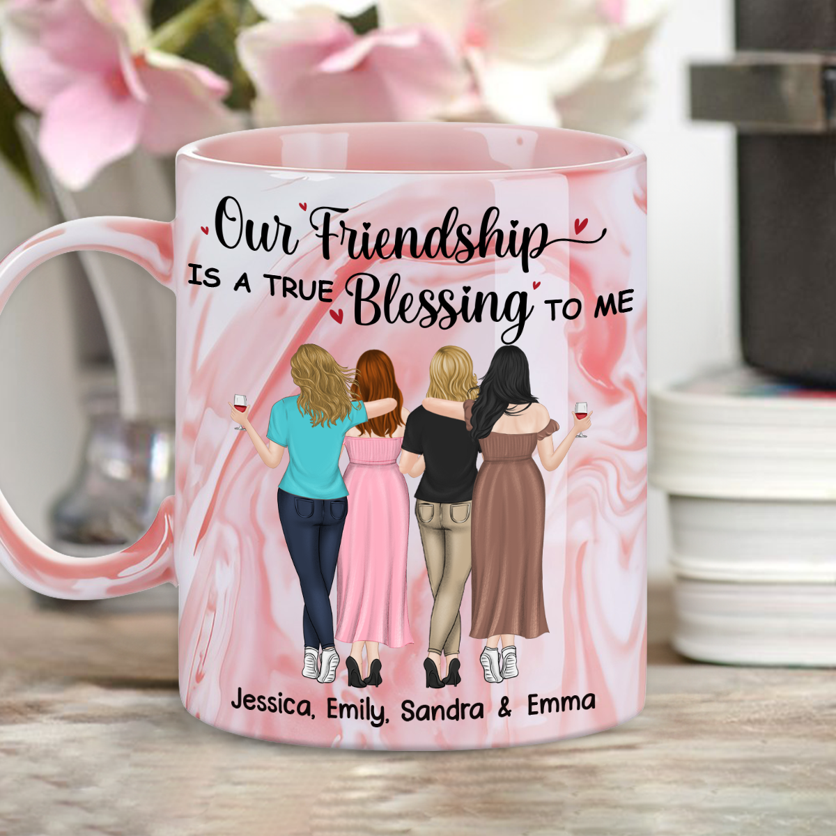Our Friendship - Personalized Custom Pink Marble Mug