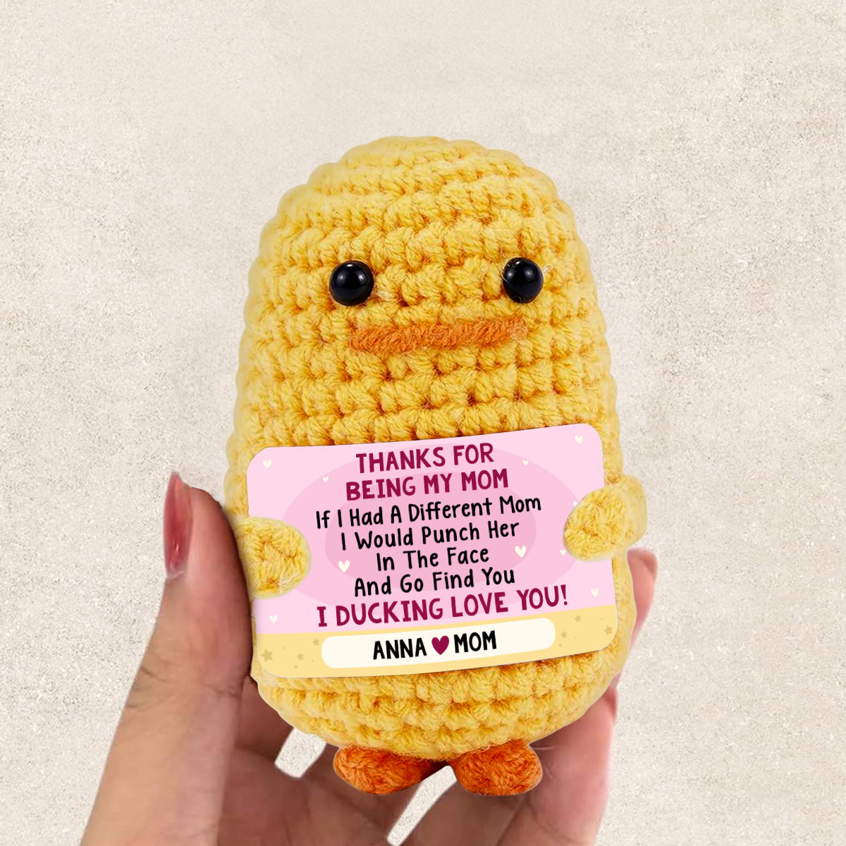 Thanks For Being My Mom - Personalized Custom Duck Crocheted Plushie With Message