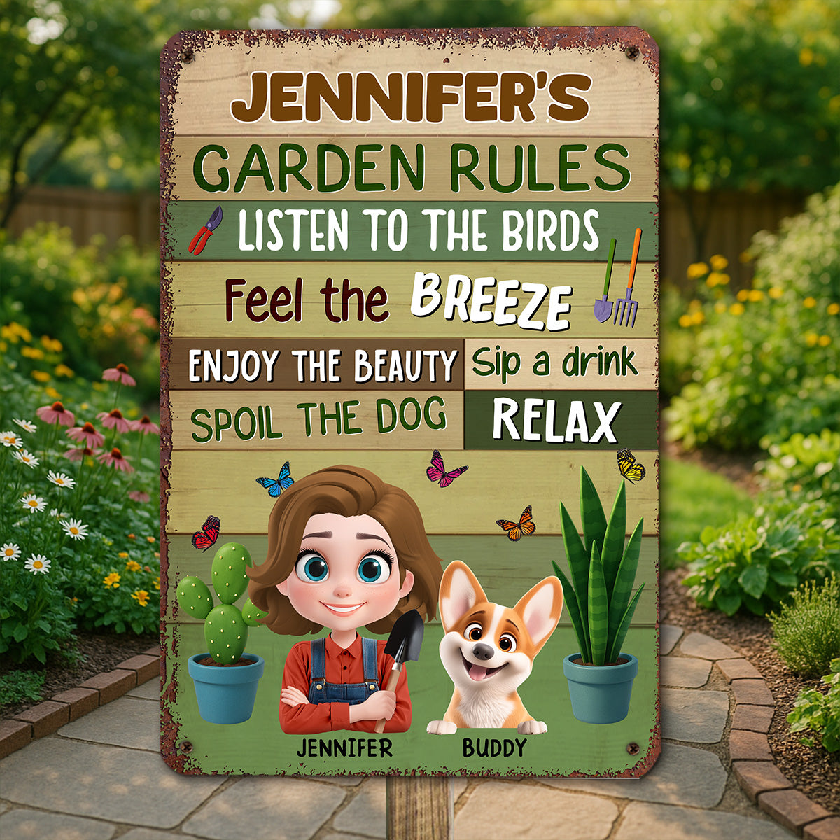 Garden Rule Cartoon - Personalized Custom Metal Sign