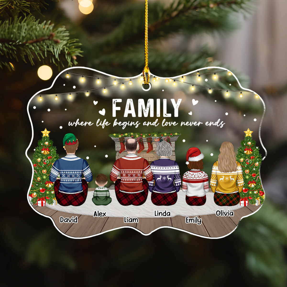 Family Where Love Never Ends - Personalized Custom Acrylic Ornament