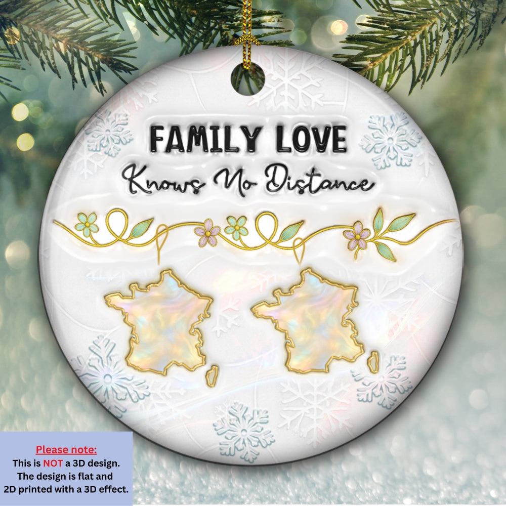 Family Love Knows No Distance Mother Of Pearl Countries - Personalized Custom 3D Inflated Effect Ceramic Ornament