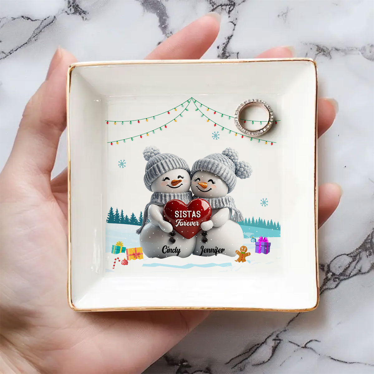 Christmas Snowman - Personalized Custom Jewelry Dish