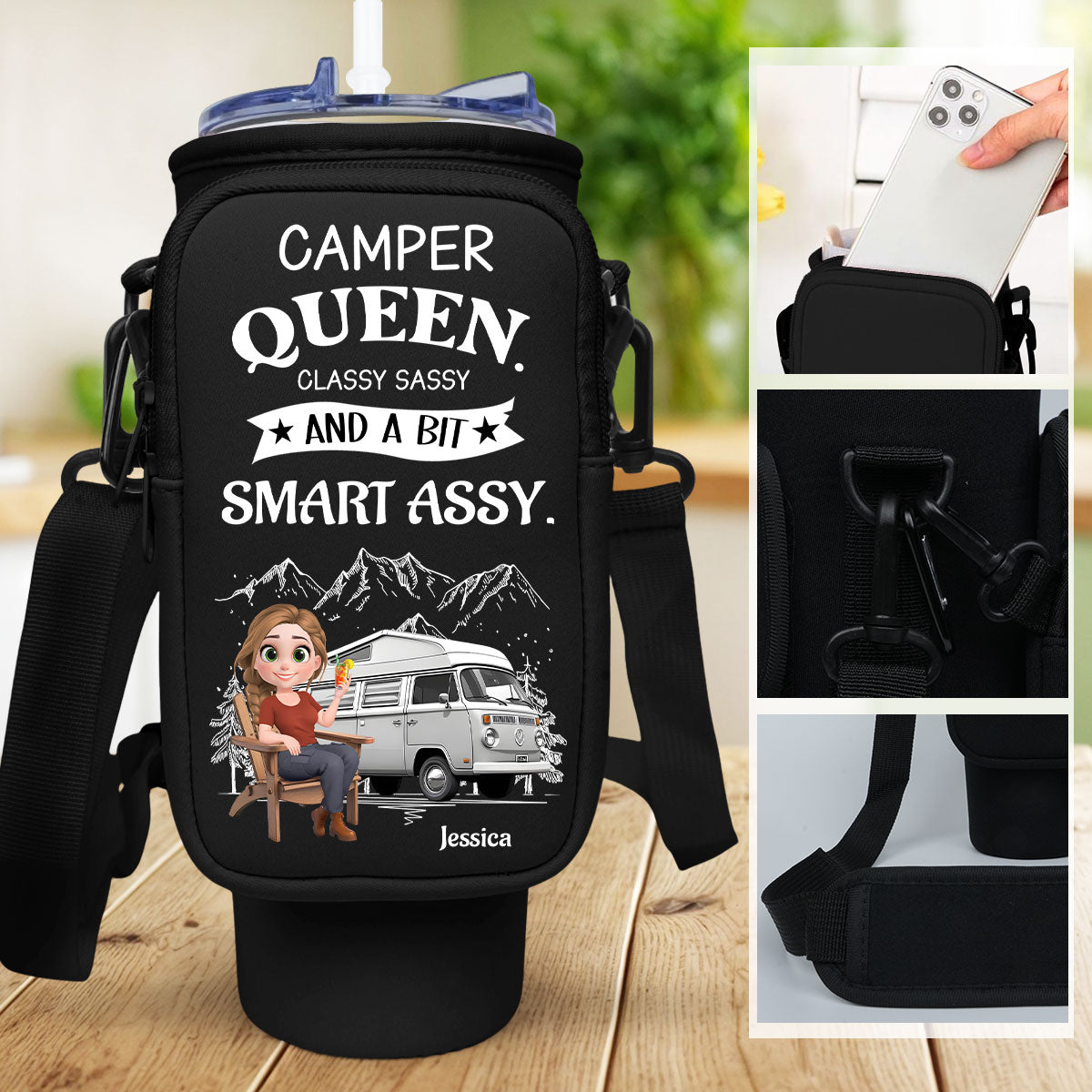 Truly A Queen Of Campers - Personalized Custom Water Bottle Carrier Bag