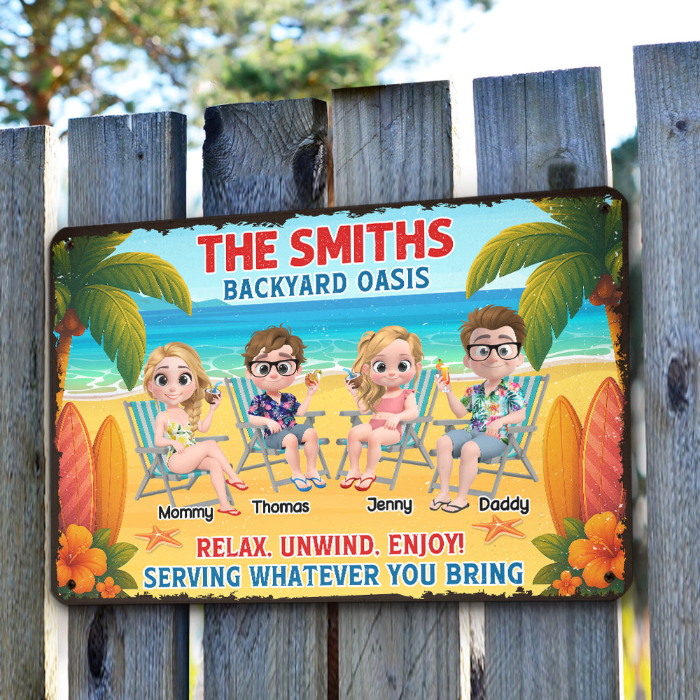 Welcome To Our Family Backyard Oasis - Personalized Custom Metal Sign