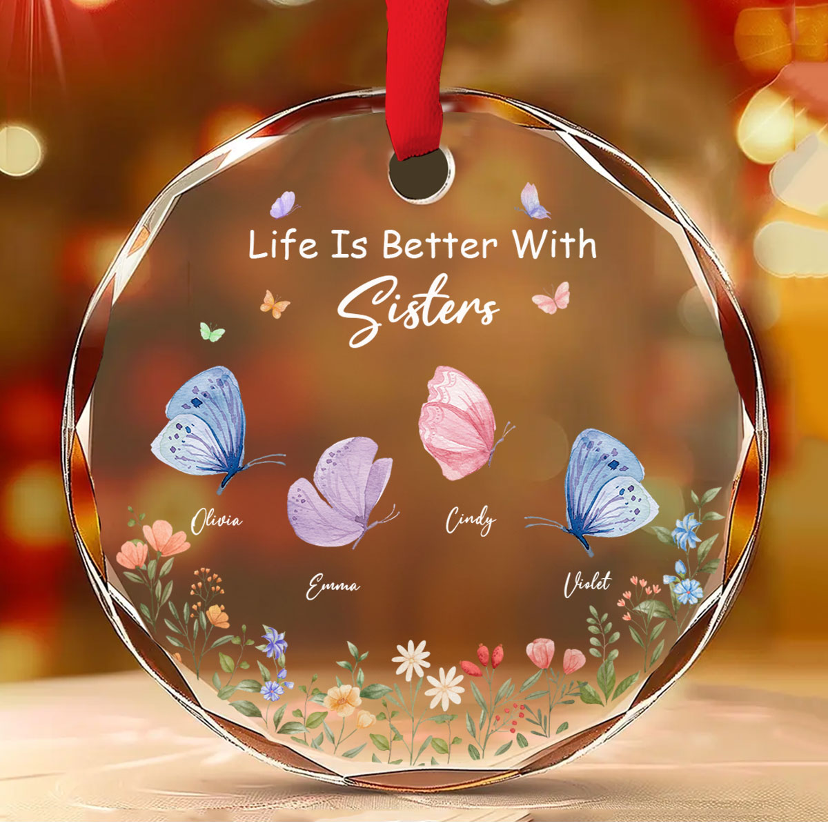 Butterfly Besties Forever - Personalized Custom Glass Ornament