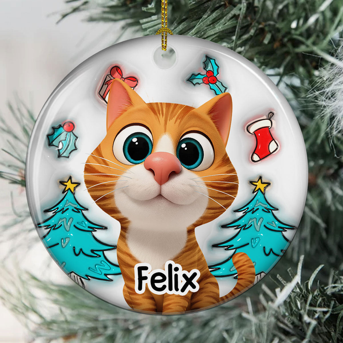 Cat Is Santa - Personalized Custom 3D Inflated Effect Ceramic Ornament
