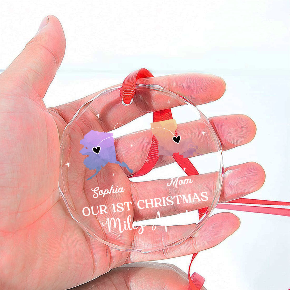 Our Christmas Miles Apart Same Love - Personalized Custom Glass Ornament