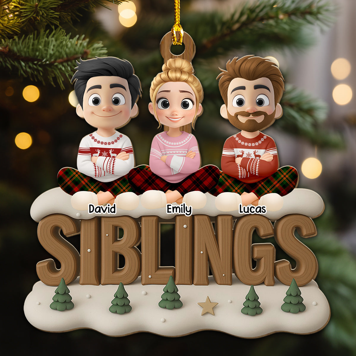 Siblings This Year Onwards - Personalized Custom 3D Effect Wood Ornament