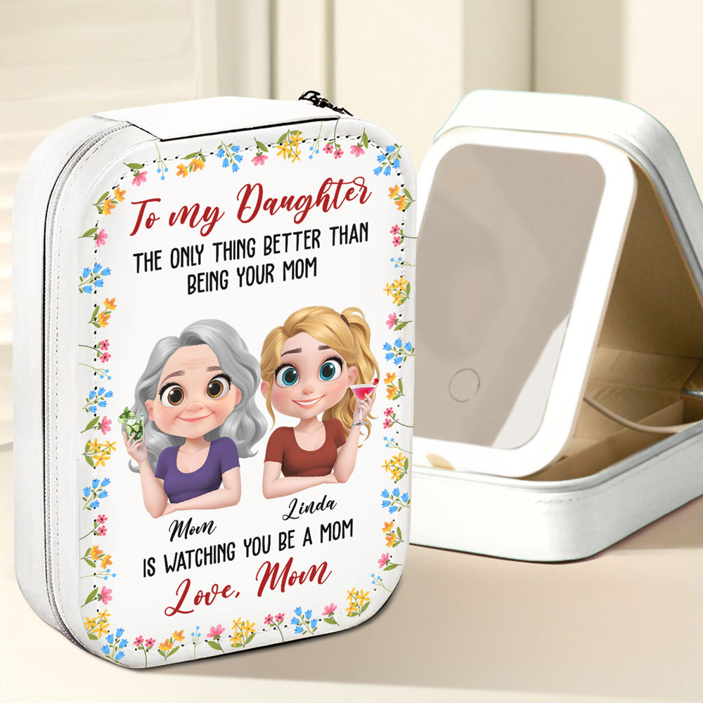 To My Daughter - Personalized Custom Jewelry Box With LED Mirror