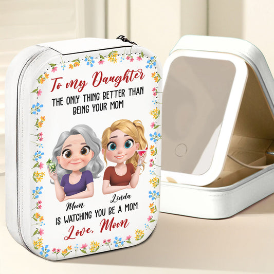 To My Daughter - Personalized Custom Jewelry Box With LED Mirror