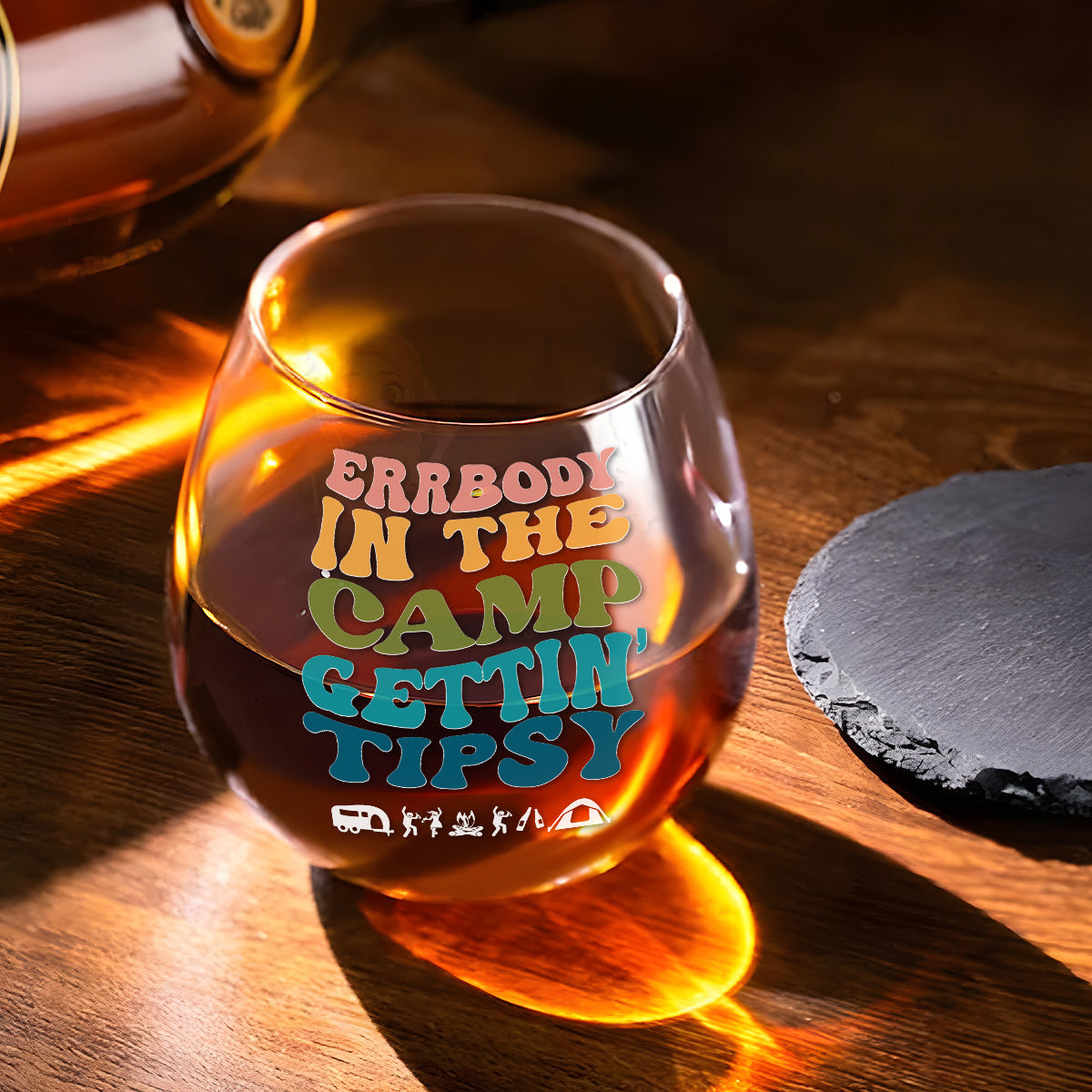 Tipsy Campers Happy Memories Made  - Personalized Custom Wine Glass