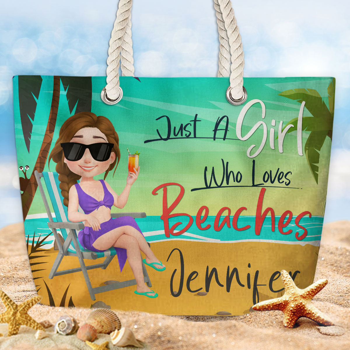 Just A Girl Who Loves Beaches - Personalized Custom Beach Bag