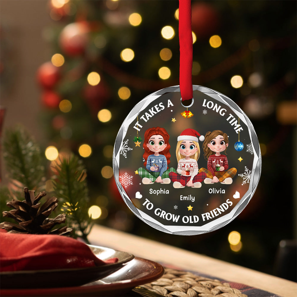 It Takes A Long Time To Grow An Old Friend Cartoonize - Personalized Custom Glass Ornament
