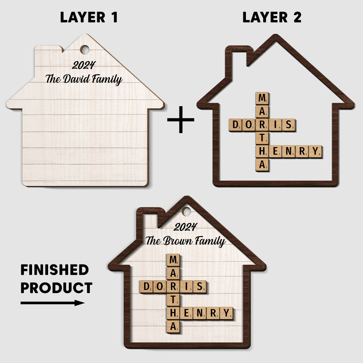 Happy Family - Personalized Custom Freeshape 2-Layered Wood Ornament