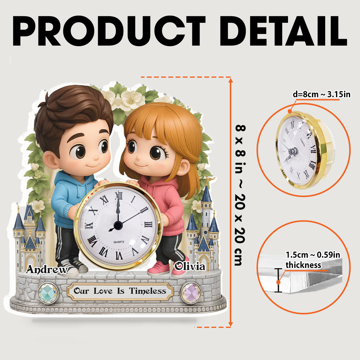 Cute Cartoon Couple - Personalized Custom Acrylic Desk Clock Plaque