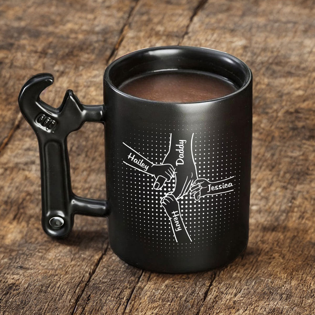 Hand In Hand With Daddy â€?Personalized Custom Wrench Handle Mug