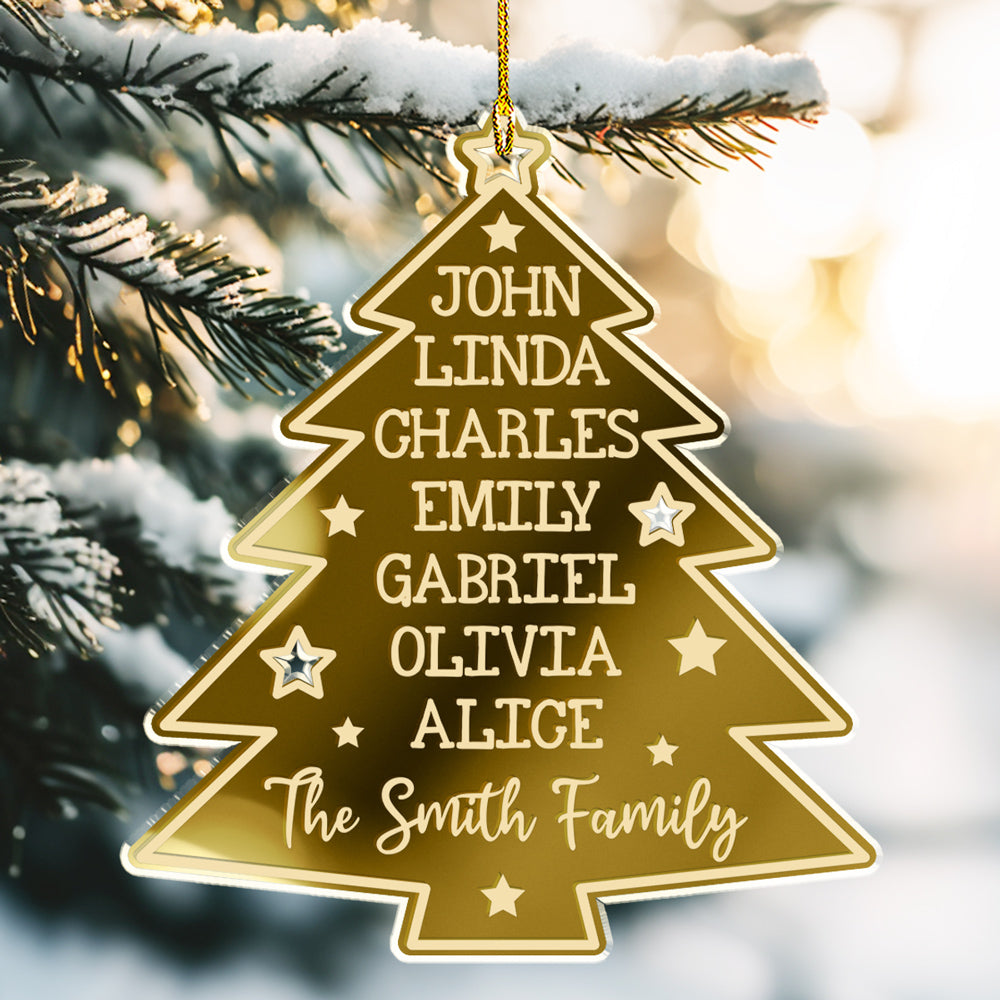 Christmas Tree Family Names - Personalized Custom Mirrored Acrylic Ornament