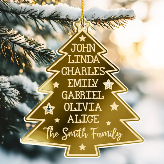 Christmas Tree Family Names - Personalized Custom Mirrored Acrylic Ornament
