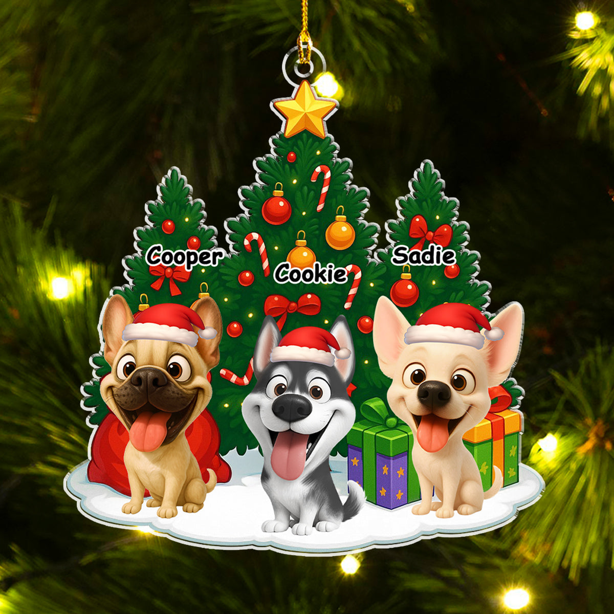 Dog Under Christmas Tree - Personalized Custom Acrylic Ornament