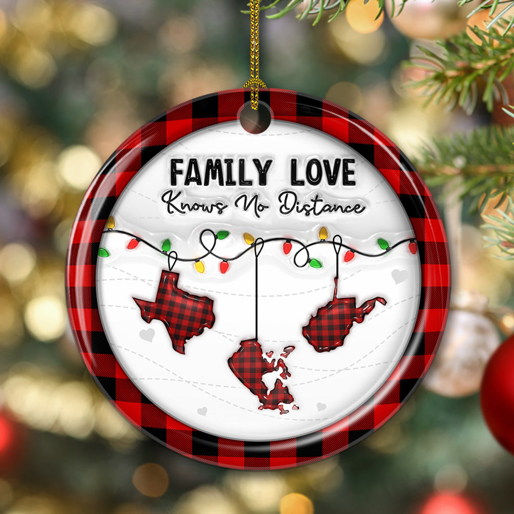 Family Love Know No Distance Red - Personalized Custom 3D Effect Ceramic Ornament