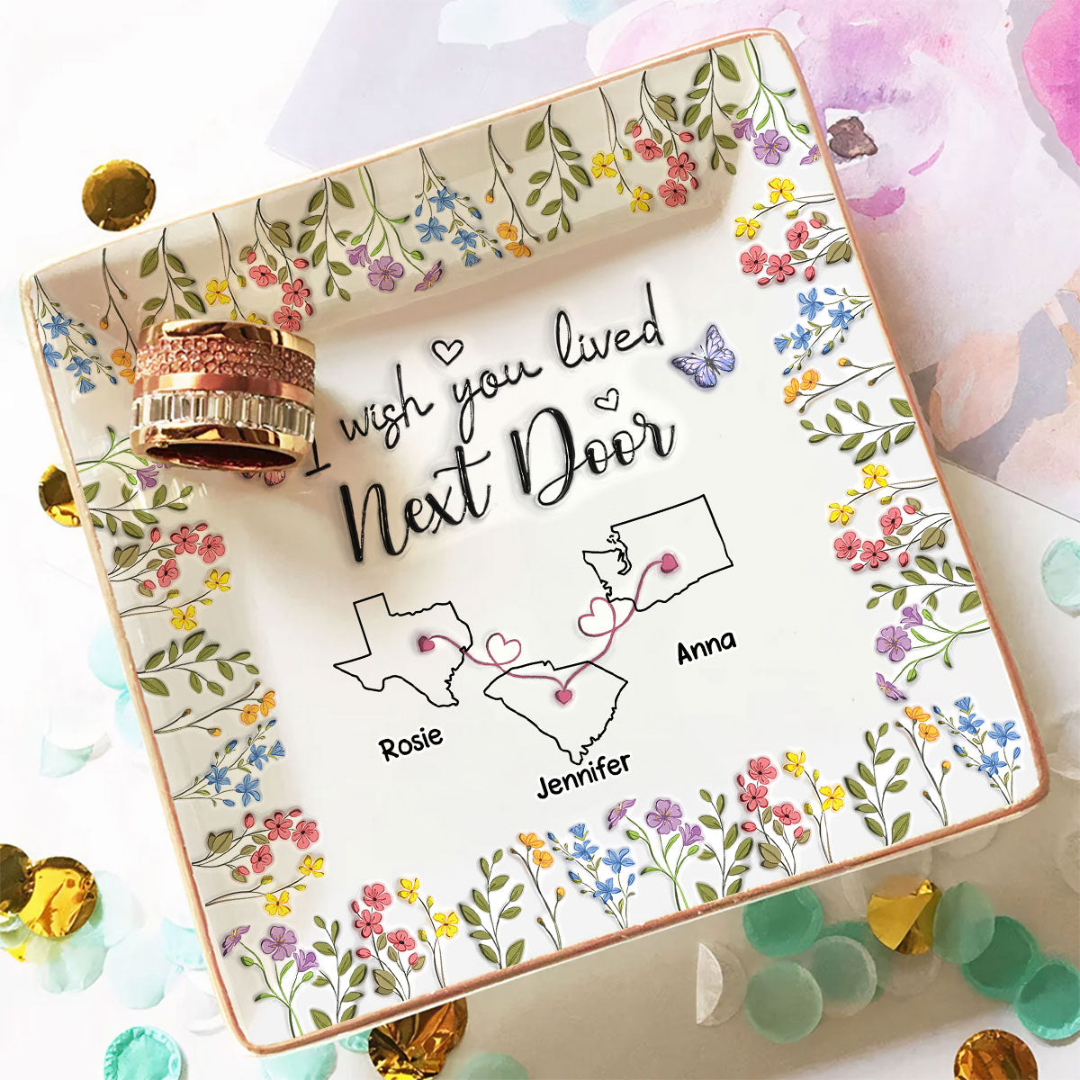 I Wish We Lived Closer Floral Version - Personalized Custom Jewelry Dish