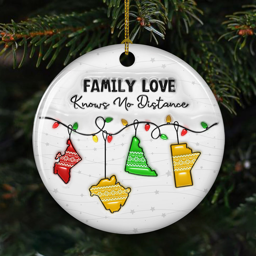 Family Love Knows No Distance Canada Version - Personalized Custom 3D Inflated Effect Ceramic Ornament