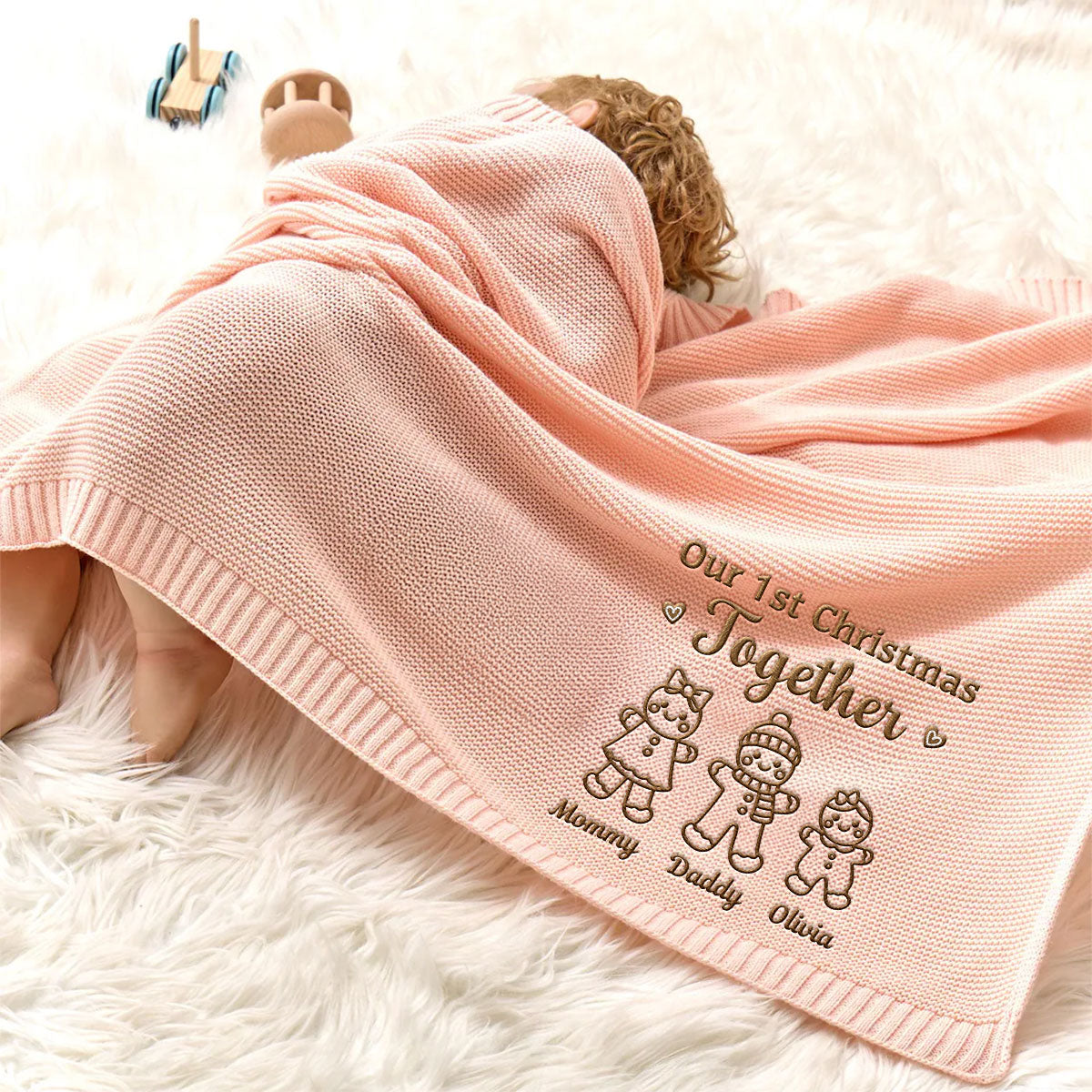 Our 1st Christmas Together - Personalized Custom Embroidered Knitted Baby Blanket