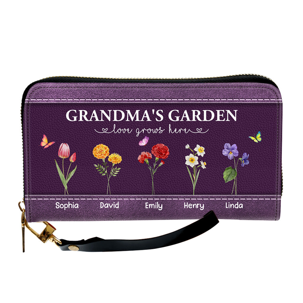 The Garden of Grandma Love Grows Here - Personalized Custom Leather Wallet
