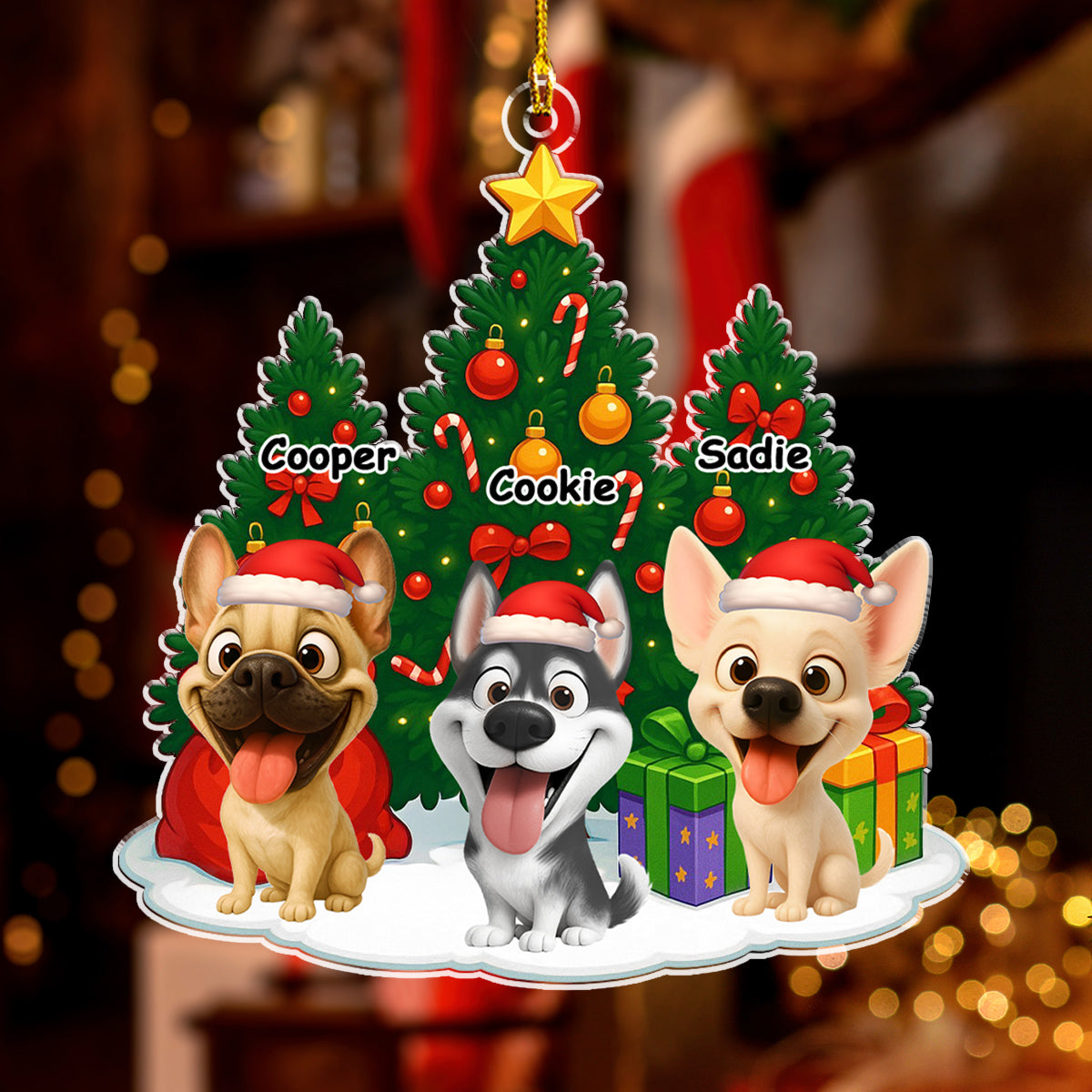 Dog Under Christmas Tree - Personalized Custom Acrylic Ornament