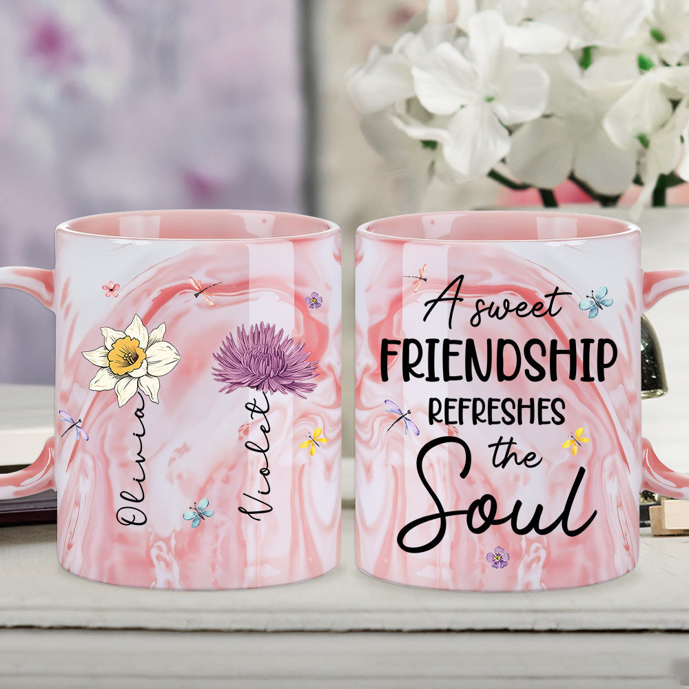 A Sweet Friendship - Personalized Custom Pink Marble Mug