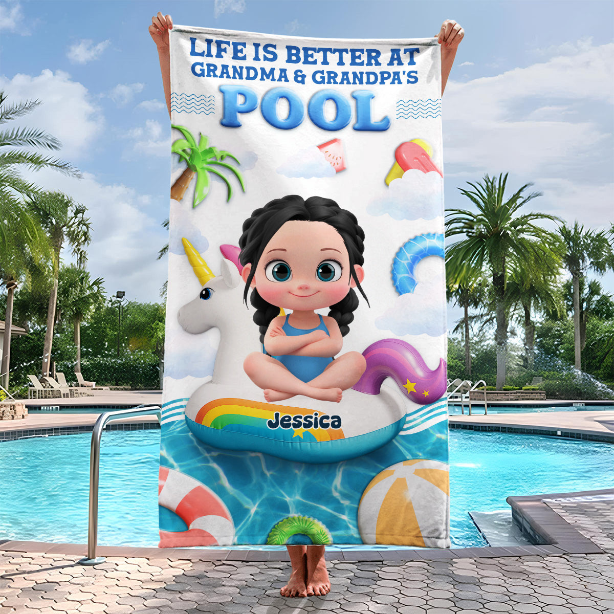 Dive Into Happiness - Personalized Custom Beach Towel