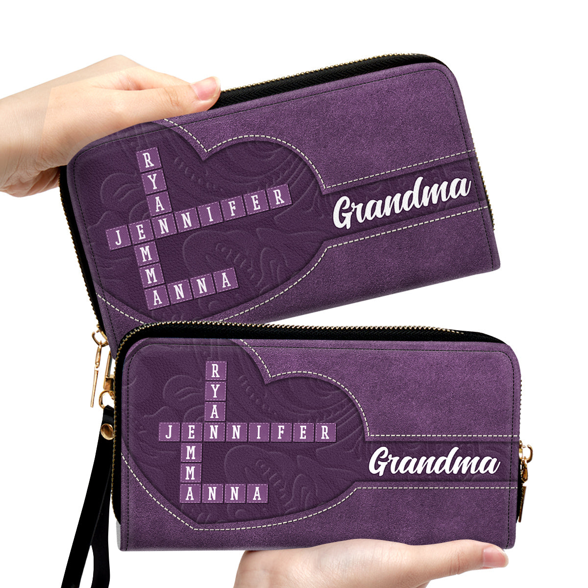 Love My Grandkids Crossword - Personalized Custom Leather Wallet